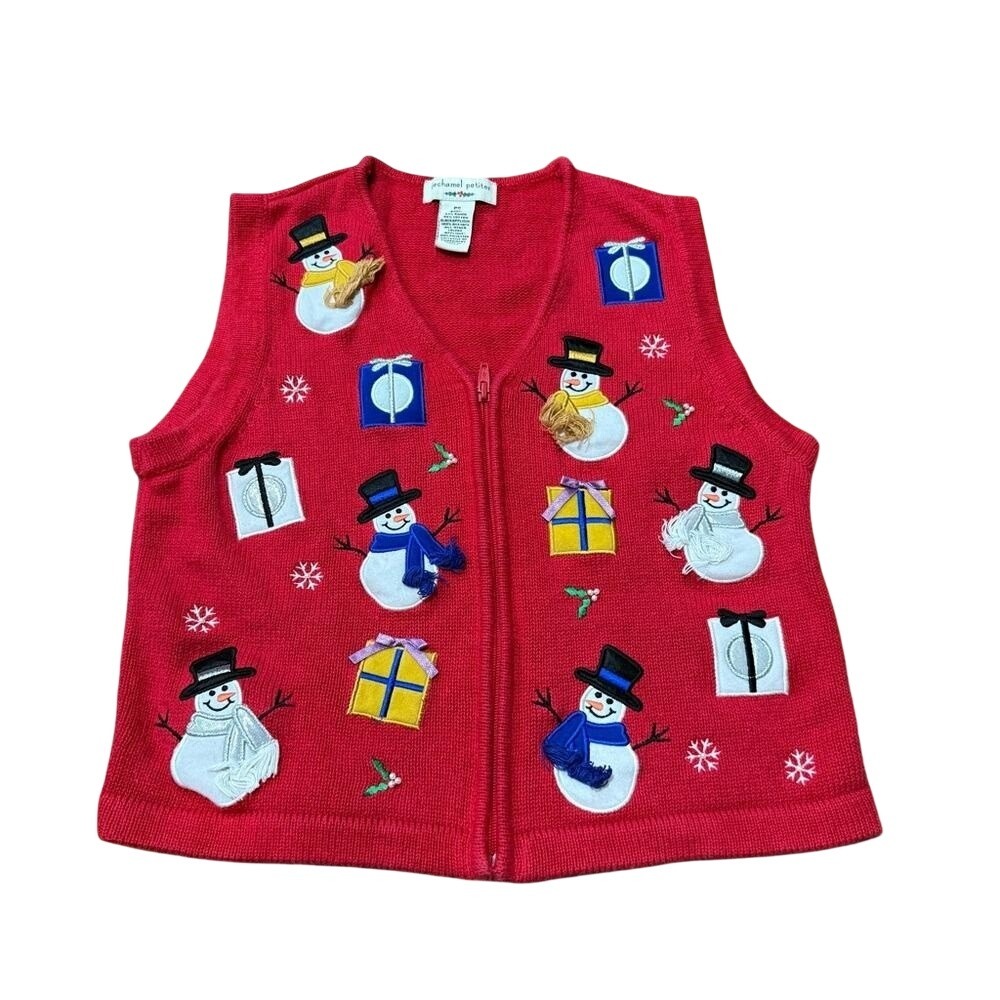 Bechamel Red Snowman Vest‎ PS Small S Vest Petites Sweater Women's Christmas Top